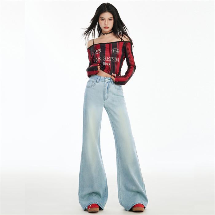 

2025 Spring Women s High-Waisted Loose Wide-Leg Flare Bell Bottom Jeans - Floor-Length XL