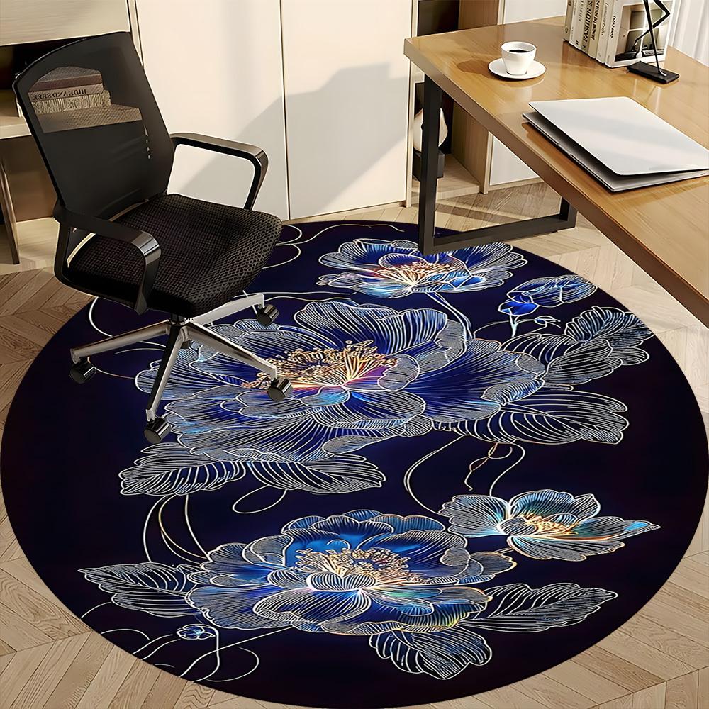 1pc Floral Design Office Round Area Rug, Indoor Mat Suitable ForOffice, Under Office Chairs Bedroom Living Room Home Decor, Room Deco  D094