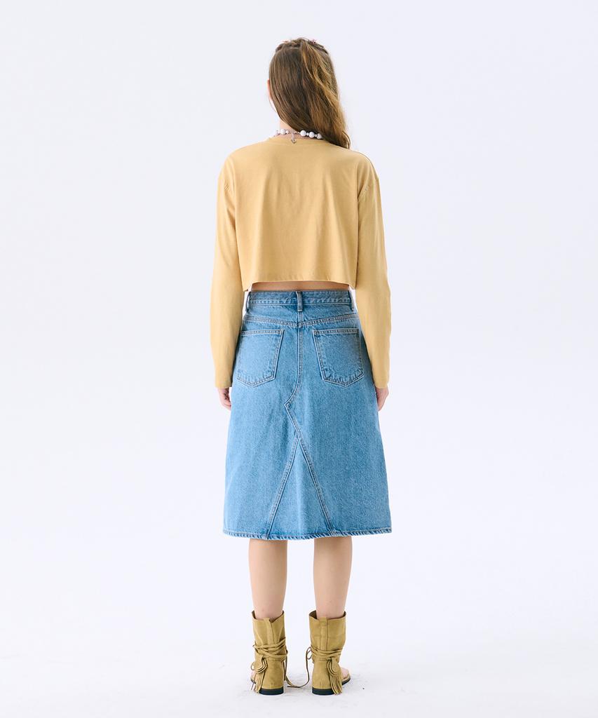 JUNEJUNE SPACE Flower Applique Crop T_Mustard
