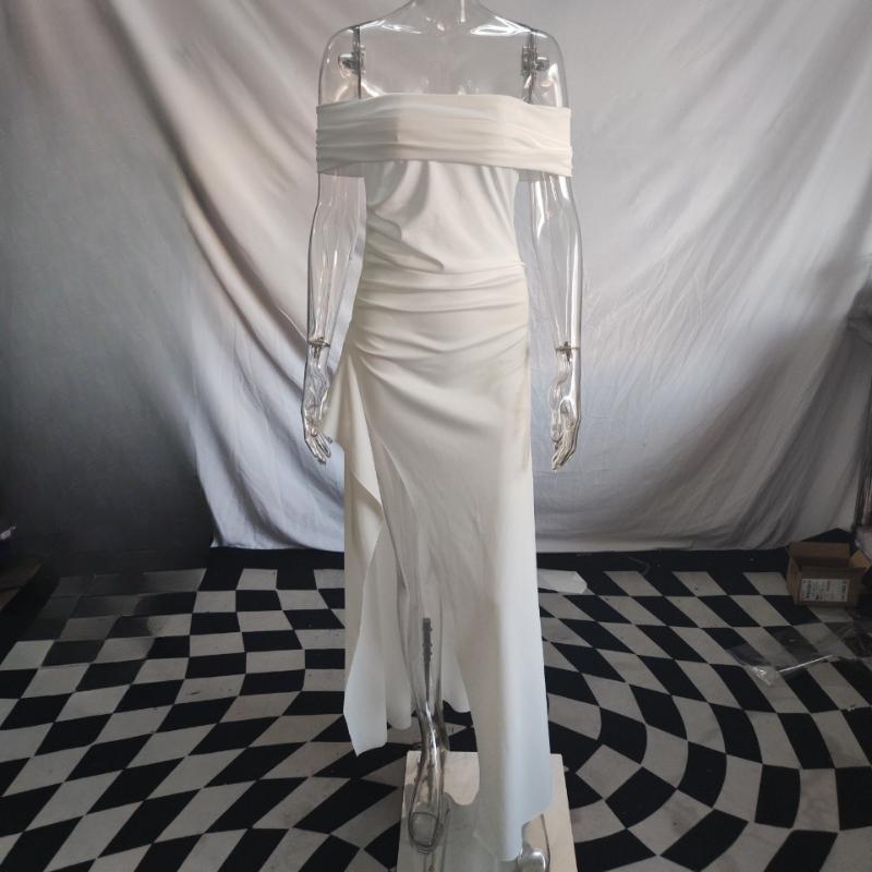 European and American Summer Strapless Sexy One Neck Backless Slit Long Dress