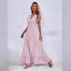 2026 European and American Women's V-Neck Waist-Hugging Ruffle Spring/Summer Long Dress