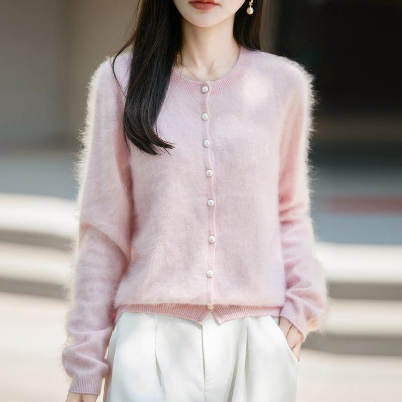 Women's Autumn/Winter Brushed Wool Knit Cardigan - Versatile Round Neck Sweater