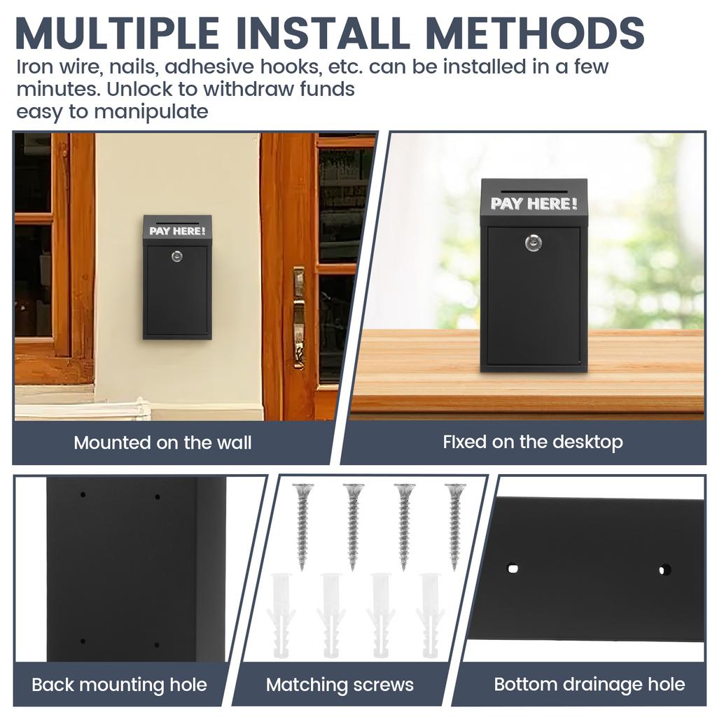 Money Cash Drop Box with Lock, Metal Donation and Suggestion Box Wall Mounted Garden Mailbox for Farm or Office,Home,Outdoor