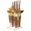 24Pcs Wood Handle Gold Dinnerware Set Stainless Steel Tableware With Storage Rack Knife Fork Tea Spoon Kitchen Cutlery Set