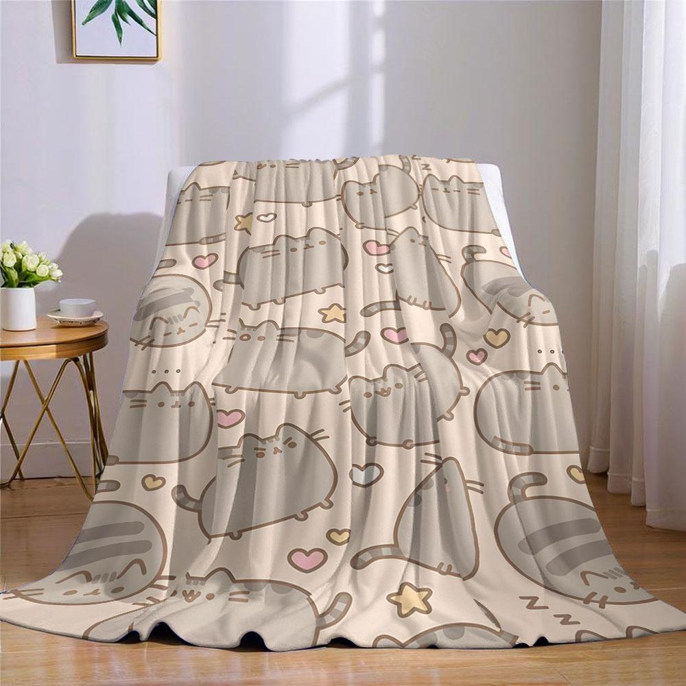Cute Pusheen Cat Flannel Blanket Warm Soft Halloween Christmas Couch Warm Cozy Decorative Decor Gift for All Season