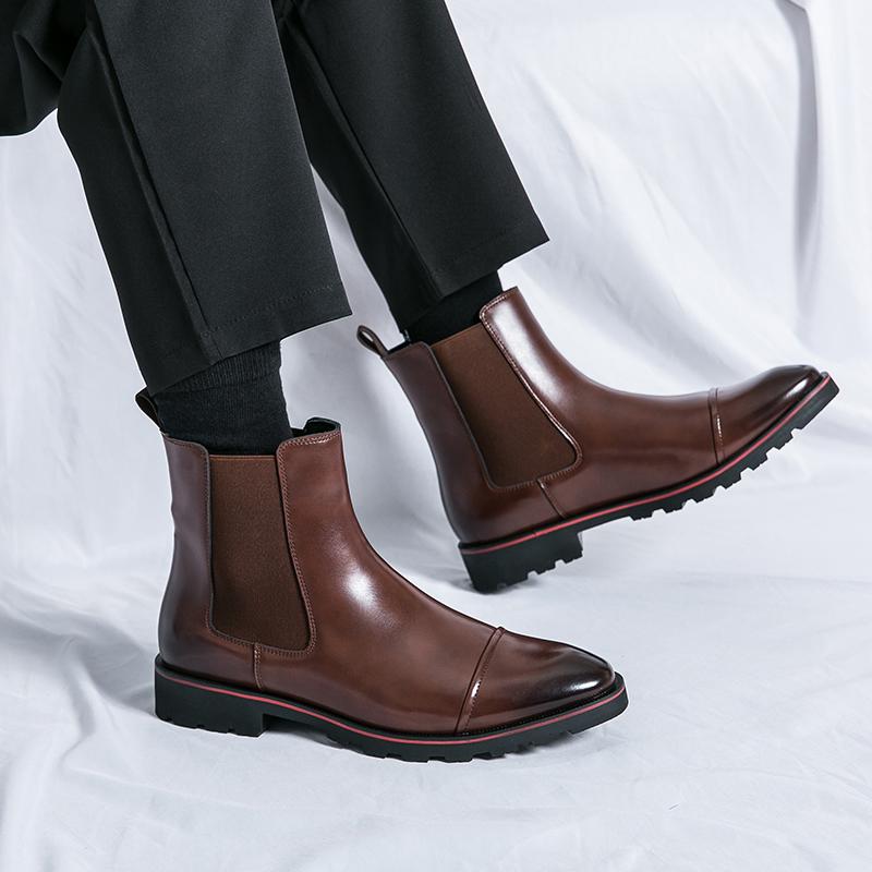 Fashion Fashion Male Chelsea Boots Slip on Casual Leather Ankle Boots Fashion British Style Short Botas 2025 New Men's High Top Shoes