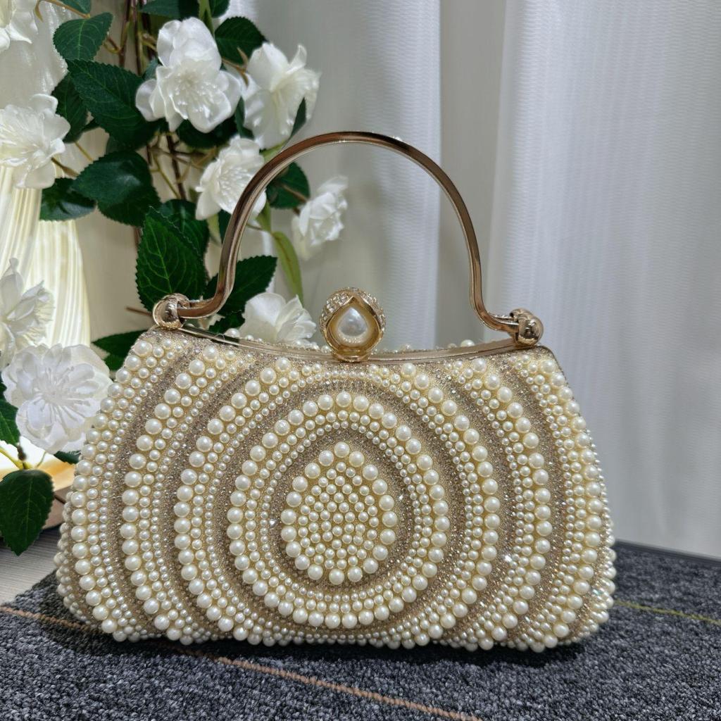 European & American Women's Pearl and Rhinestone Clutch Handbag Wallet Crossbody Bag