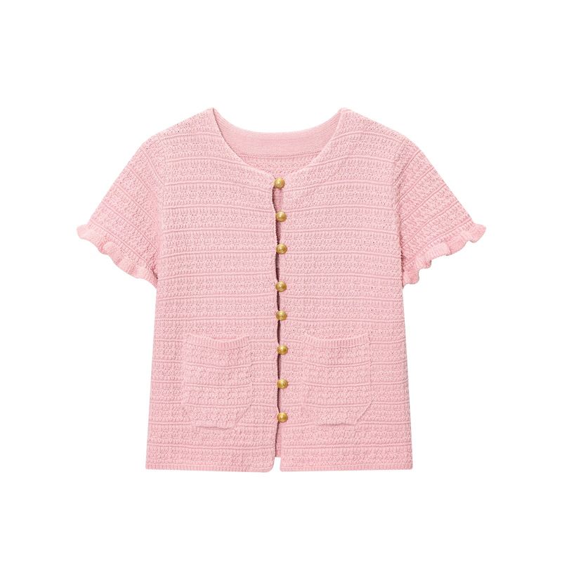 Araltay New Arrival Women's Clothing Fashion Style Fashion All-Match Casual round Neck Short Sleeves Laminated Decoration Knitting Outwear