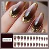 24Pcs Almond Fake Nail Press On Nail Artificial Nail False Nail Glues On Nail Sequins Designs French Nail Tips Gifts