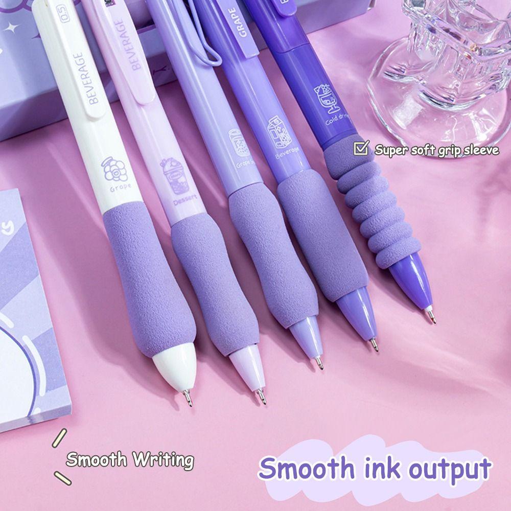 5PCS/Set Soft Grip Black Pen Quick Drying Ballpoint Pen Cartoon Neutral Pen Students
