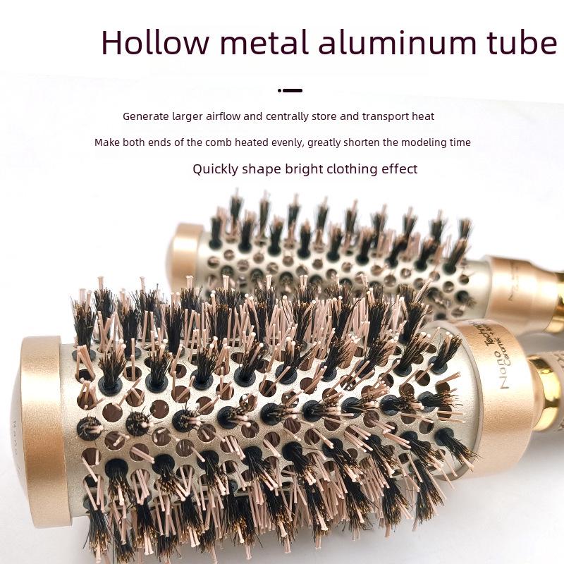 4-Piece Cylinder Curly Hair Roller Set: Pig Bristle Comb, Thermal Air Aluminum Comb, Ceramic Styling Comb.