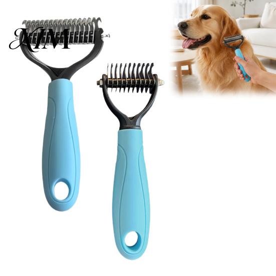 Dog Grooming Supplies Double-Sided Pet Detangling Rake, Undercoat Rake with Rounded Blades, Non Slip Comb Shedding Brush for Long Hair Dogs, Cats Dogs