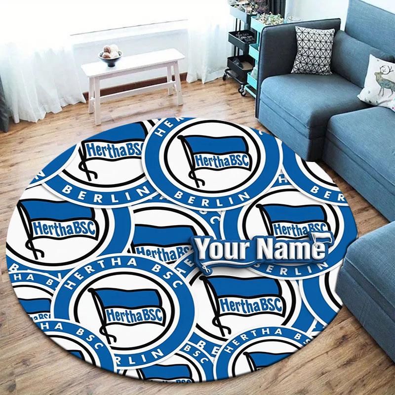 Hertha BSC Custom Name Round Area Rug,Carpet Rug for Living Room Bedroom Sofa Playroom Decor,Non-slip Floor Mat