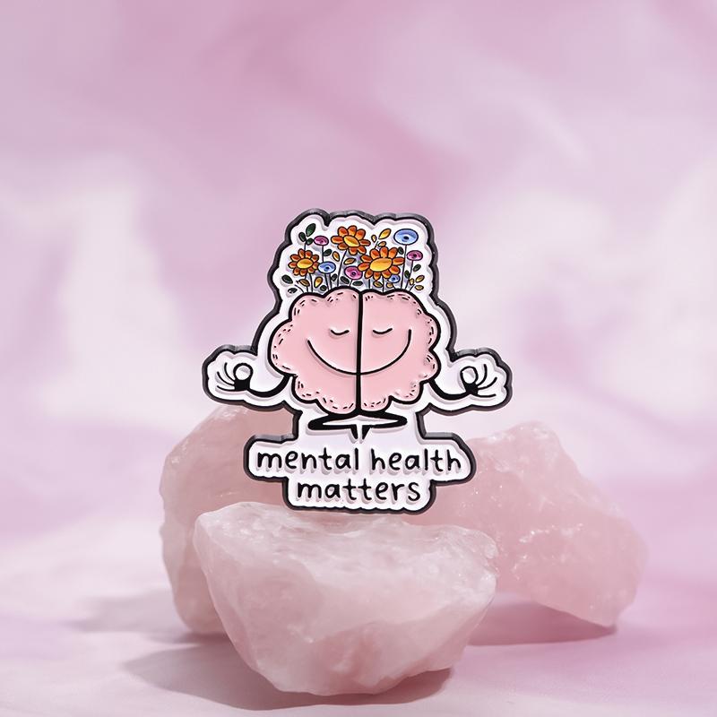 Mental Health Enamel Pins Custom Anatomical Flowers Brain Brooches Lapel Badges Plant Funny Jewelry Gift for Friends