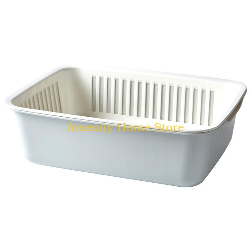 F26C Kitchen Strainer Colander Double Layer Plastic Vegetable Washing Drain Basket