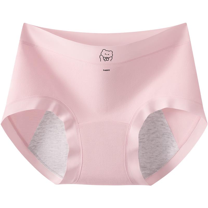 10A Antibacterial Women's Pure Cotton Bear Print Triangle Period Panties - Long Crotch, High Coverage