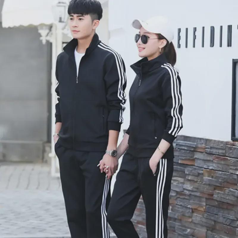 Men's and Women's Slim-Fit Sportswear: Stand-up Collar Running Suits, Versatile Two-Piece Sets for Spring and Autumn, Ideal for Couples.