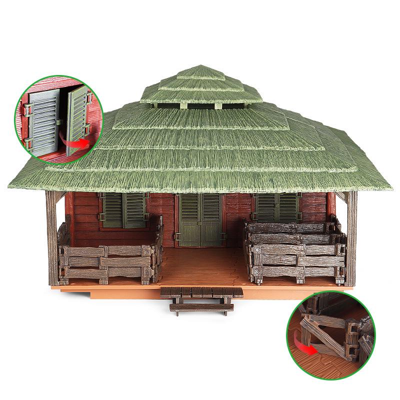 Detachable Thatched Farmhouse Animal Model Playset for Kids