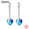 ZDADAN 925 Silver Heart Blue Crystal Earrings For Women Wedding Jewelry Charm Gift