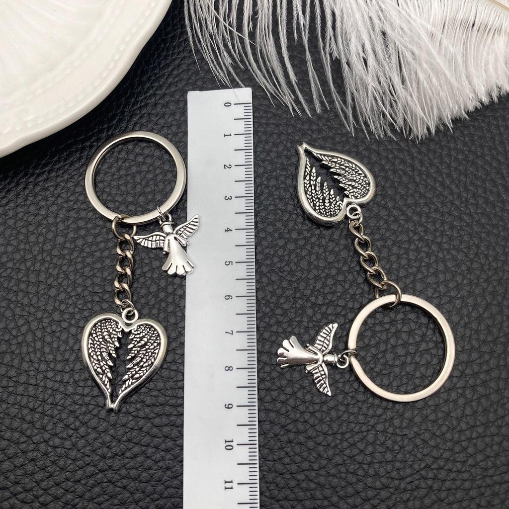 Antique Silver Angel Wings Heart Keychain Pendant
