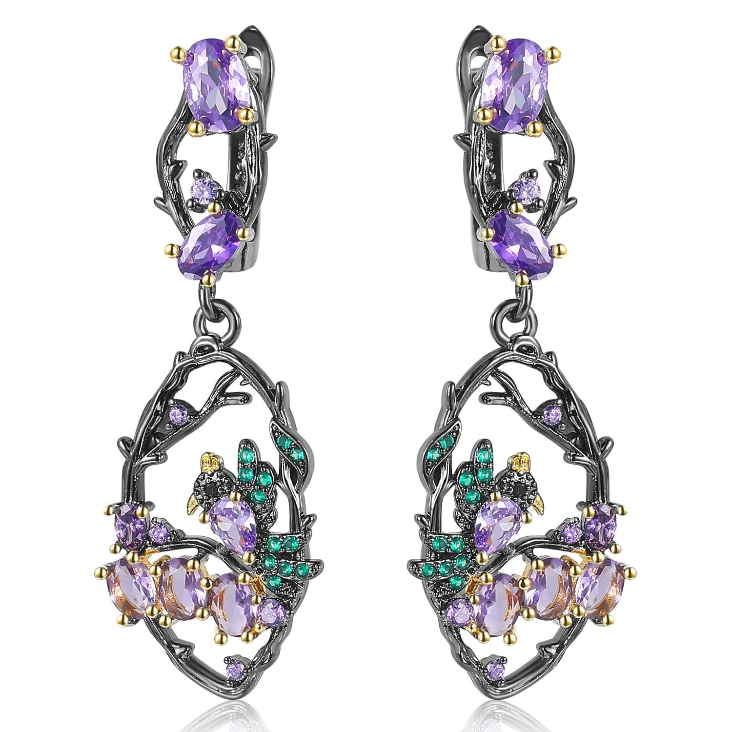 

Симпатичная маленькая птичка Фиолетовая серьга Ювелирные изделия Элегантные капли Болтающиеся длинные серьги для женщин Творческие животные Свадебная вечеринка Ювелирные изделия