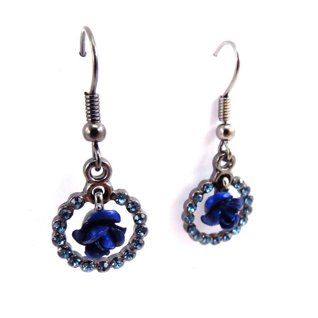 Les Trésors De Lily [J6756] - Blue 'Rosa Romantica' Designer Earrings