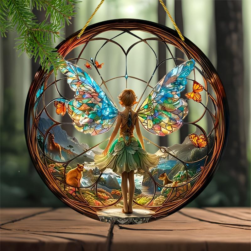 

2D Flat Magic Forest Elf Colorful Glass Acrylic Decoration Sign, Home Decor Plaque Hanging Wall Art Decorative Garden Decoration for Room Door Signs H 20*20CM
