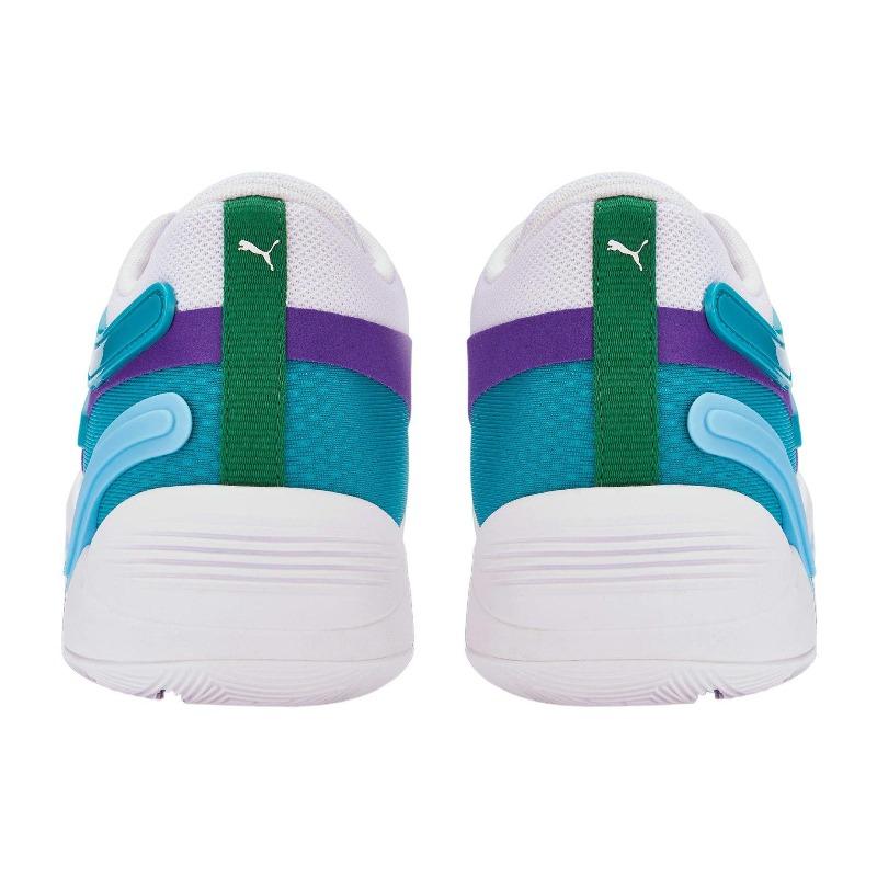 PUMA Men's White Blue TRC Blaze Court Low Top Basketball Shoes 376582-17