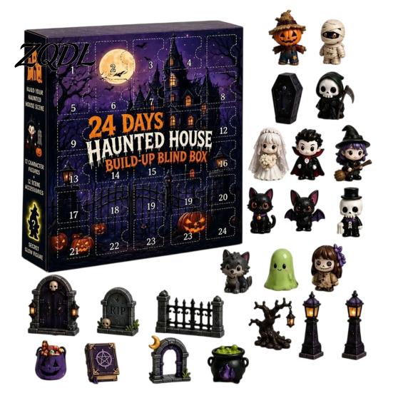 Festlig skrivbordsdekoration Halloween Nedräkningskalender 2026, 24 Dagar Nedräkning med 2D Platta Familjespel Akryl Miniatyrfigurer, Samlarbar Överraskning