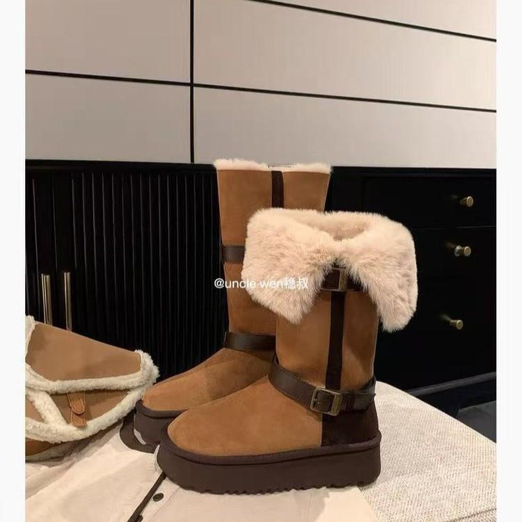 Snow Train~ Flap platform wool snow boots women's velvet winter long boots cotton shoes