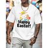European Size Men's Easter Bunny & Egg Print Short Sleeve T-Shirt - Lightweight Breathable Round Neck Summer Top with Rabbit & Egg Pattern