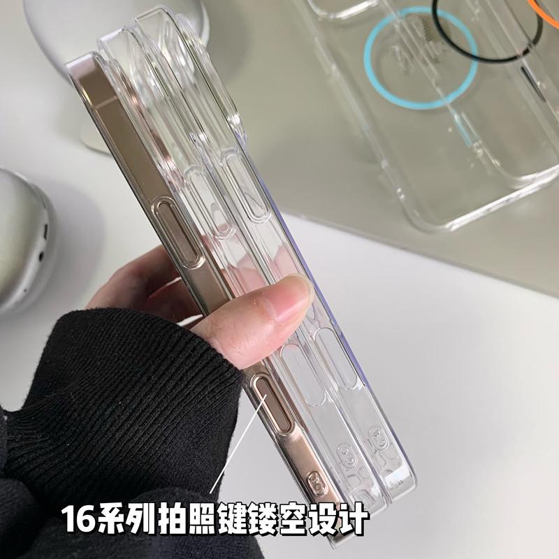 Creative thin ring magnetic suction is suitable for iPhone16promax high-transparency mobile phone case, Apple 15 all-inclusive PC anti-drop sheath.