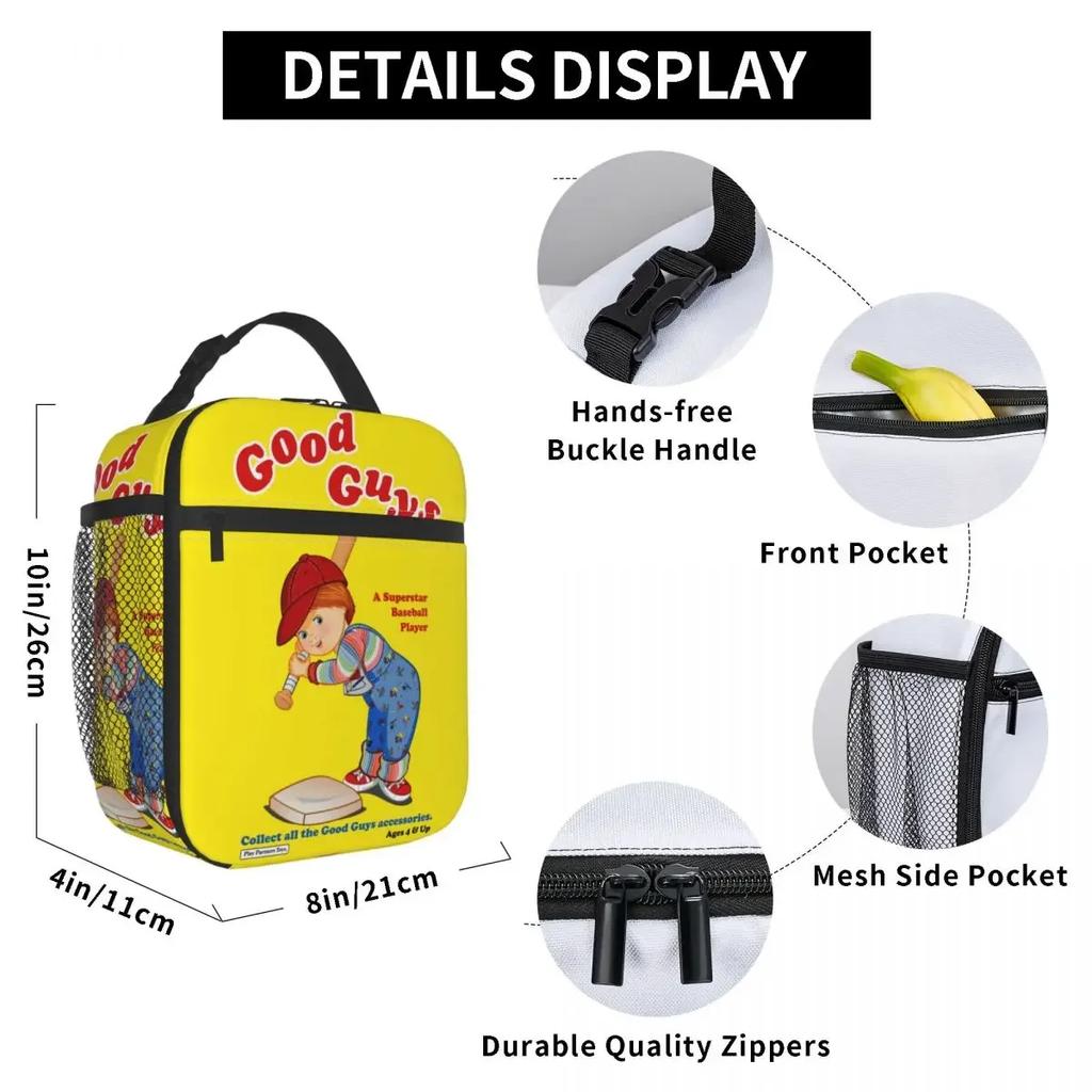 Good Guys Baseball Player Resuable Lunch Boxes Leakproof Child's Play Chucky Thermal Cooler Food Insulated Lunch Bag Kids School