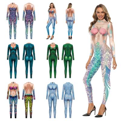 Ocean Fish Scale Costumes Adult Halloween Carnival Party Cosplay Outfit Women Men Pretend Role Playing Dress Up Jumpsuit