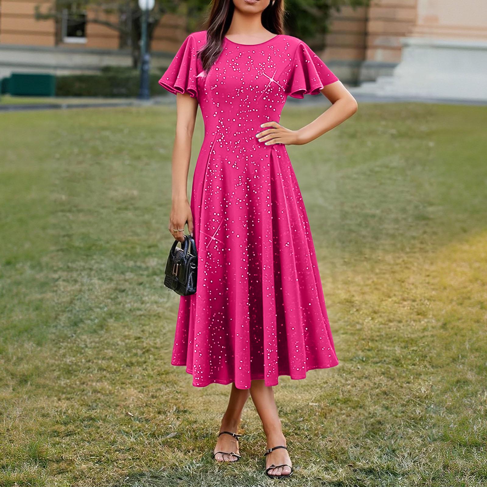 Женское элегантное и стильное короткое платье с пайетками L горячий розовый