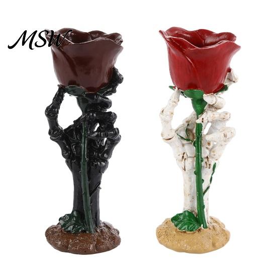 Decorative Skeleton Hand Gift Halloween Rose Candle Holder, Gothic Resin Ornament Table Ornaments for Home Decor, Dark Style Romantic Atmosphere