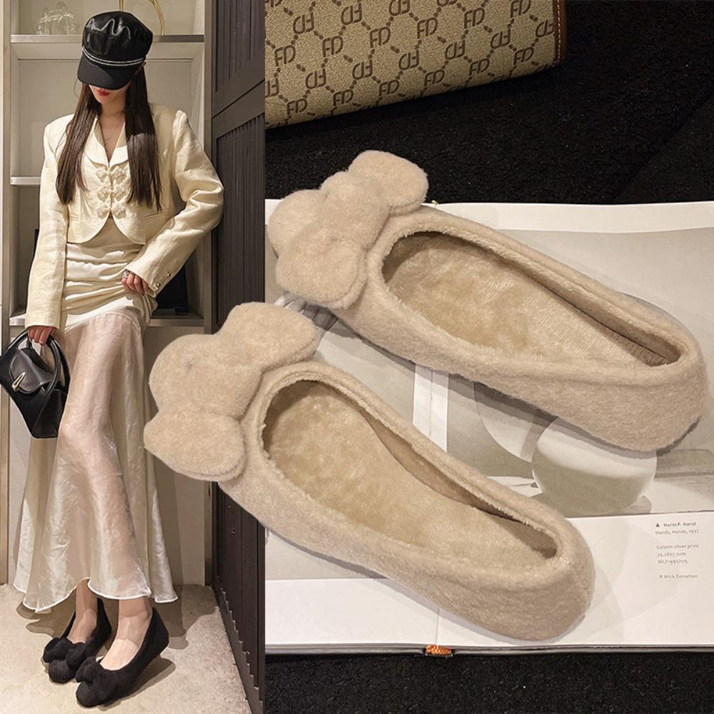 Mocassins Femme Grande Taille Mode Laine d'Agneau Bouclée Fourrure de Mouton Plates Femme Chaudes Chaussons en Peluche Hiver Chaussures en Coton Femme Bottes de Neige Fourrées