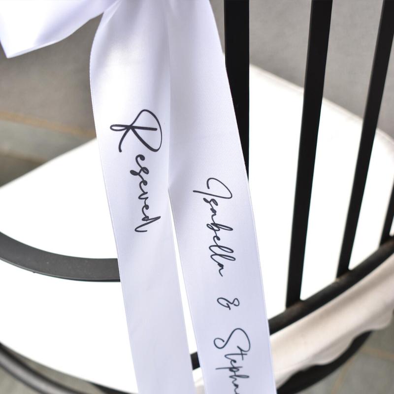 5 szt. Personalizowane Zawieszki na Krzesła Ślubne z Białej Wstążki Zarezerwowane Wstążki na Przejście do Ceremonii lub Stół Recepcyjny Prezent dla Druhny