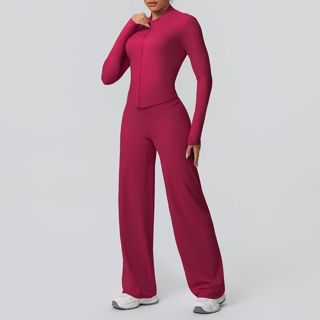 European-American Nude Feel Sports Jacket and Slimming Yoga Pants Set