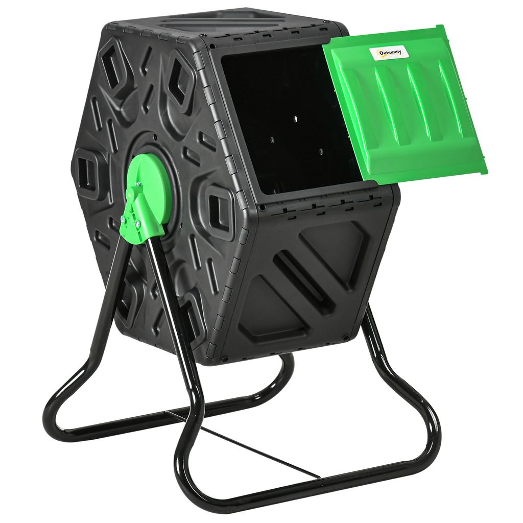 65L Garden Compost Bin, Single Chamber Rotating Composter, Compost Maker with 24 Ventilation Openings and Steel Legs