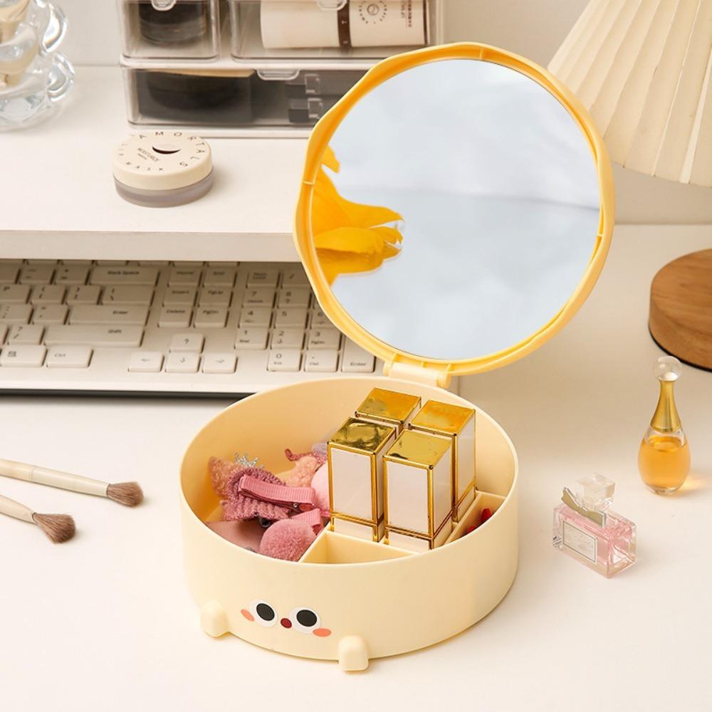 

Cute Cake Makeup Mirror High-definition Desktop Fold Cosmetic Mirror Jewelry Storage Box Bedroom жёлтый