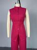 2025 Summer Women's Wear: Stand-up Collar Buttoned Sleeveless Top & Wide-leg Pants Set