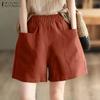 ZANZEA Women Summer Elastic Waist Solid Color Loose Short Pants