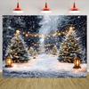 2D Winter Wonderland Backdrop, Snowy Forest Path with Lit Christmas Trees for Photoshoot