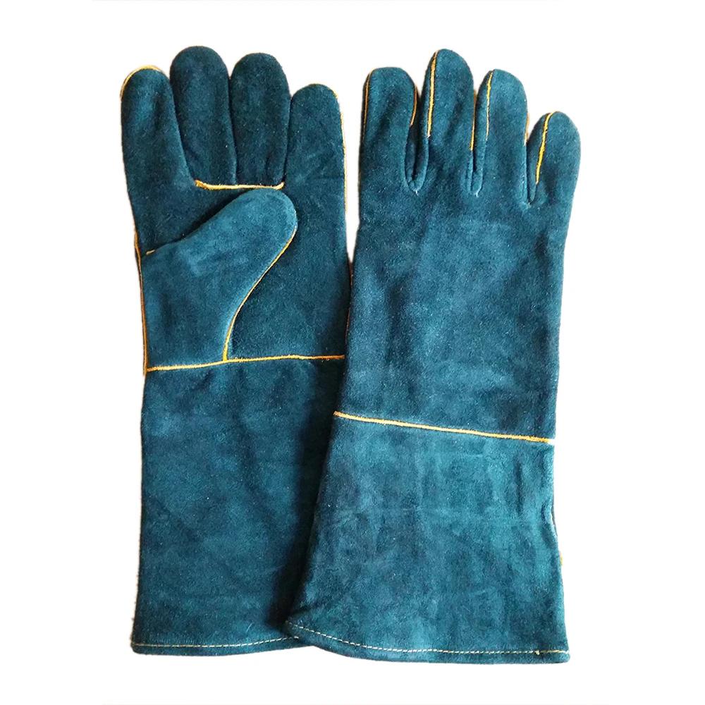 Long Thick Green Leather Anti-Bite Gloves Anti-Scratch Safety Handling Protection Gloves for Dogs Cats Reptiles