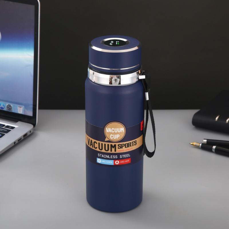 

Изолированная чашка из нержавеющей стали с ручкой, спортивная бутылка для воды «Кошачий глаз», двухслойный вакуумный умный термос smart 600ML темно-синий