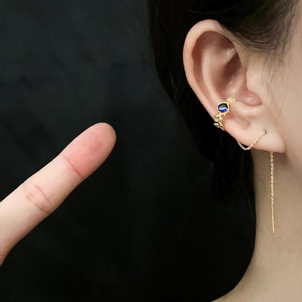 Women's Daily Blue Bead Leaf Ear Cuff Earrings