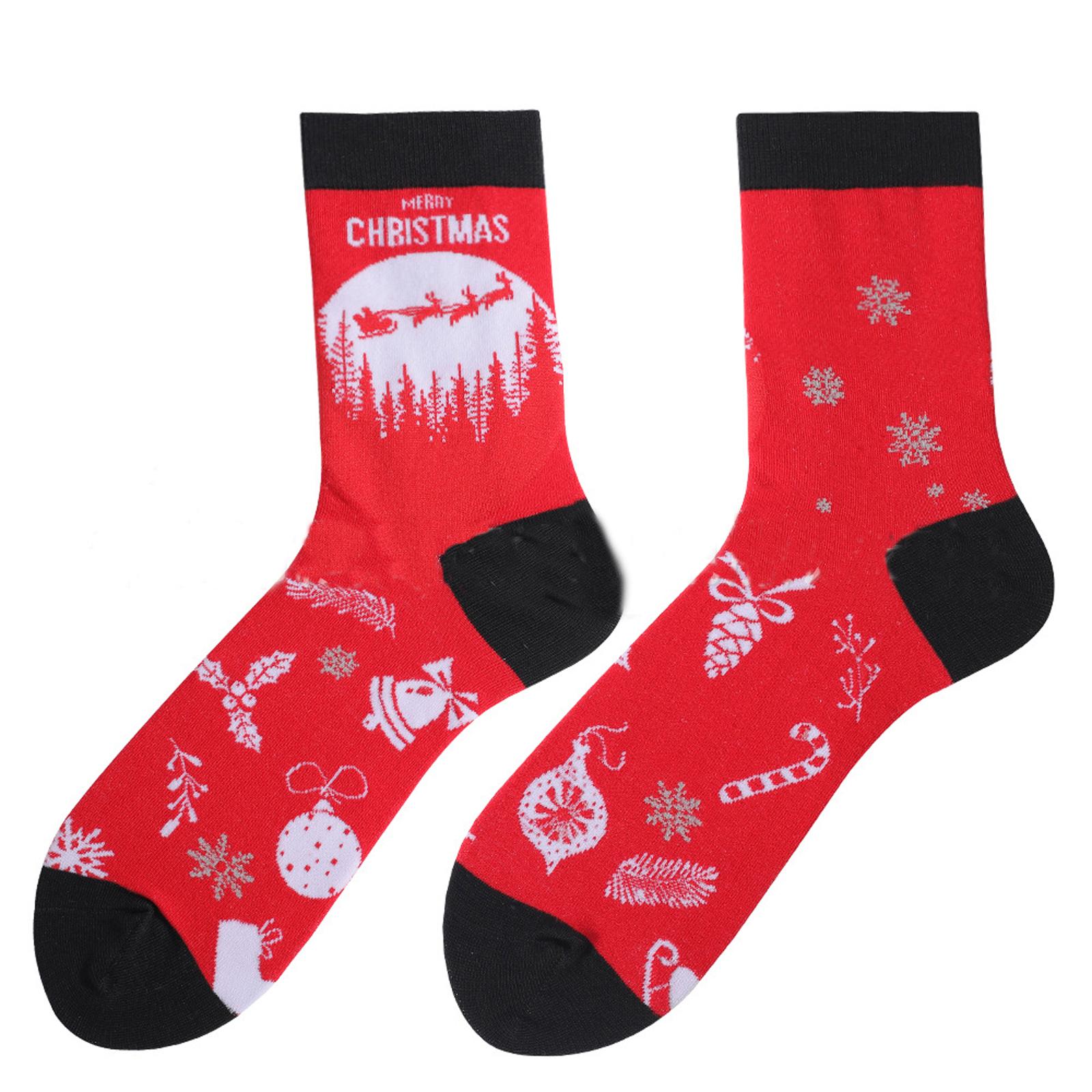 

Adult Christmas Christmas Tree Snowflake Wave Pattern Ethnic Style Warm Absorbent Odor-Resistant Mid-Calf Socks One Size красный