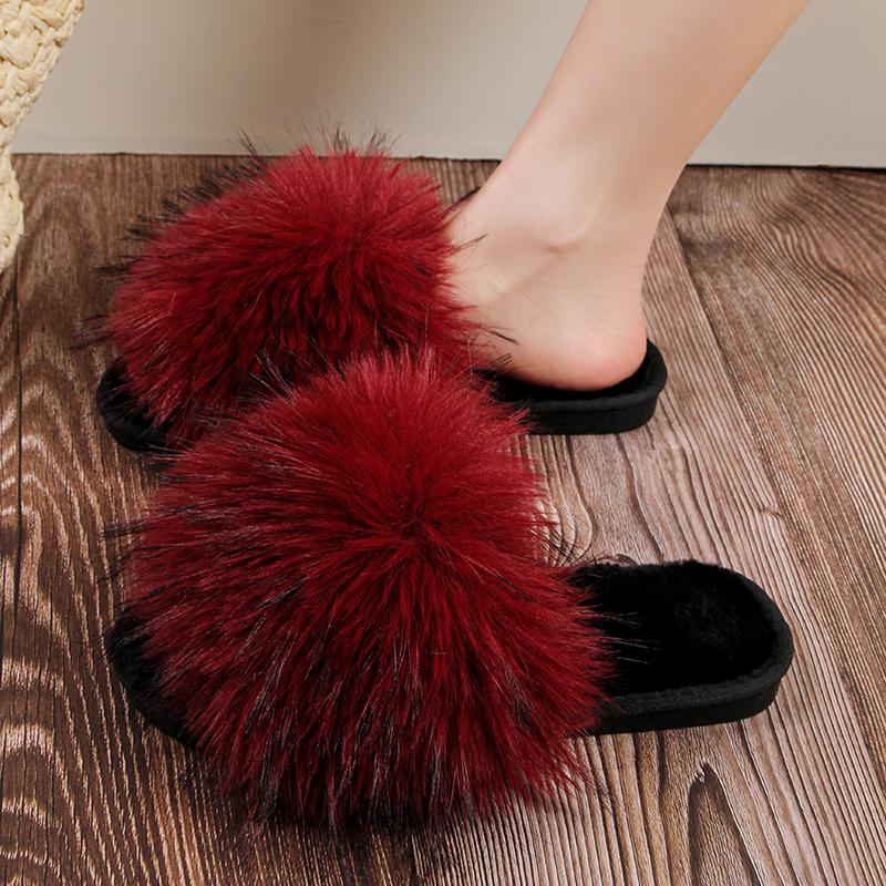 

Модные тапочки для женщин шлепанцы длинные плюшевые плоские на низком каблуке обувь женская с открытым носком однотонные теплые меховые женские тапочки большого размера 42 красный