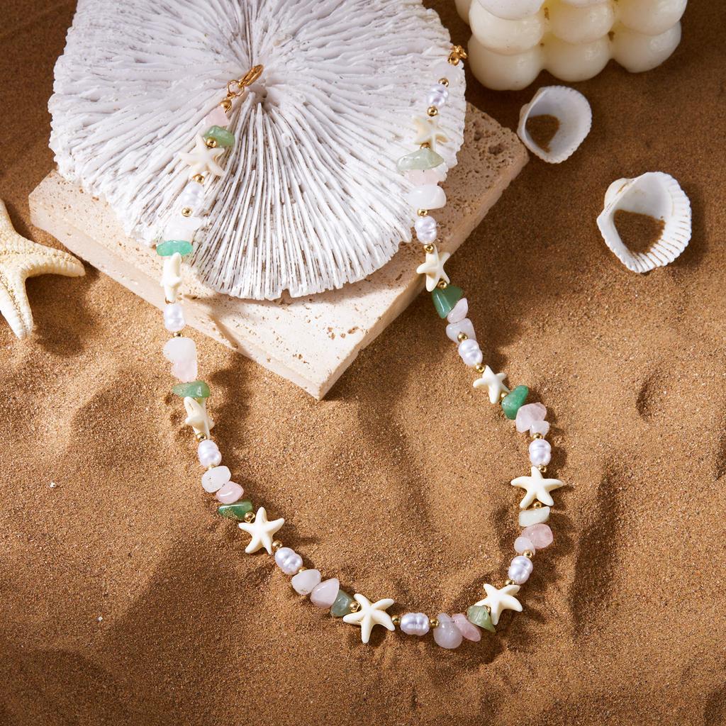 Boho Beach Style Starfish Necklace For Women Colorful Irregular Stone Beads Choker Neck Chain Girl Summer Party Vacation Jewelry